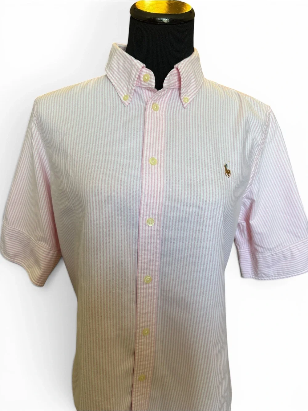 Ralph Lauren Women’s Large Pink White Striped Oxford Button Down Short Sleeve - Picture 5 of 10